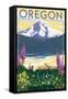 Oregon - Mountain and Lake-Lantern Press-Framed Stretched Canvas