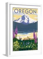 Oregon - Mountain and Lake-Lantern Press-Framed Art Print