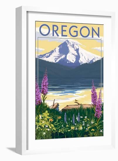 Oregon - Mountain and Lake-Lantern Press-Framed Art Print