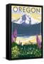 Oregon - Mountain and Lake-Lantern Press-Framed Stretched Canvas