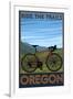 Oregon, Mountain Bike, Ride the Trails-Lantern Press-Framed Art Print