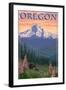 Oregon - Mt. Hood Bear Family and Spring Flowers-Lantern Press-Framed Art Print