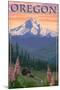 Oregon - Mt. Hood Bear Family and Spring Flowers-Lantern Press-Mounted Art Print