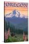 Oregon - Mt. Hood Bear Family and Spring Flowers-Lantern Press-Stretched Canvas