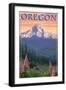Oregon - Mt. Hood Bear Family and Spring Flowers-Lantern Press-Framed Art Print