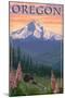 Oregon - Mt. Hood Bear Family and Spring Flowers-Lantern Press-Mounted Art Print