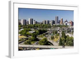 Oregon, Portland. Highways and Downtown from the Ohsu Gondola-Brent Bergherm-Framed Photographic Print