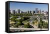 Oregon, Portland. Highways and Downtown from the Ohsu Gondola-Brent Bergherm-Framed Stretched Canvas