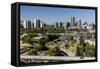 Oregon, Portland. Highways and Downtown from the Ohsu Gondola-Brent Bergherm-Framed Stretched Canvas