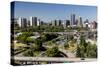 Oregon, Portland. Highways and Downtown from the Ohsu Gondola-Brent Bergherm-Stretched Canvas