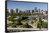 Oregon, Portland. Highways and Downtown from the Ohsu Gondola-Brent Bergherm-Framed Stretched Canvas