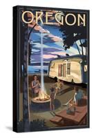 Oregon - Retro Camper and Lake-Lantern Press-Stretched Canvas