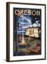 Oregon - Retro Camper and Lake-Lantern Press-Framed Art Print