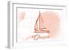 Oregon - Sailboat - Coral - Coastal Icon-Lantern Press-Framed Art Print