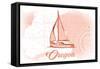 Oregon - Sailboat - Coral - Coastal Icon-Lantern Press-Framed Stretched Canvas