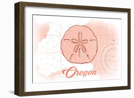 Oregon - Sand Dollar - Coral - Coastal Icon-Lantern Press-Framed Art Print