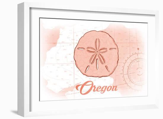 Oregon - Sand Dollar - Coral - Coastal Icon-Lantern Press-Framed Art Print