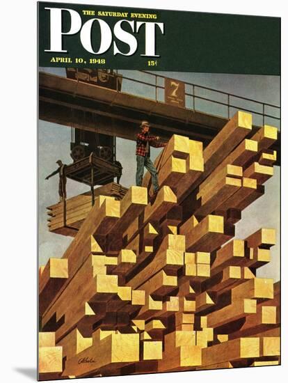 "Oregon Sawmill & Lumberyard," Saturday Evening Post Cover, April 10, 1948-John Atherton-Mounted Giclee Print