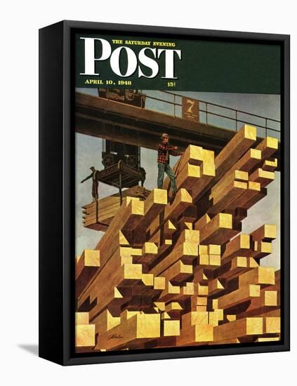 "Oregon Sawmill & Lumberyard," Saturday Evening Post Cover, April 10, 1948-John Atherton-Framed Stretched Canvas