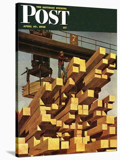 "Oregon Sawmill & Lumberyard," Saturday Evening Post Cover, April 10, 1948-John Atherton-Stretched Canvas