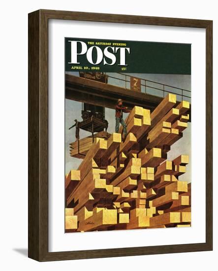 "Oregon Sawmill & Lumberyard," Saturday Evening Post Cover, April 10, 1948-John Atherton-Framed Giclee Print