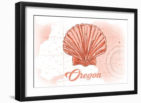 Oregon - Scallop Shell - Coral - Coastal Icon-Lantern Press-Framed Art Print