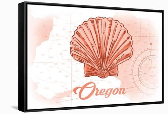 Oregon - Scallop Shell - Coral - Coastal Icon-Lantern Press-Framed Stretched Canvas