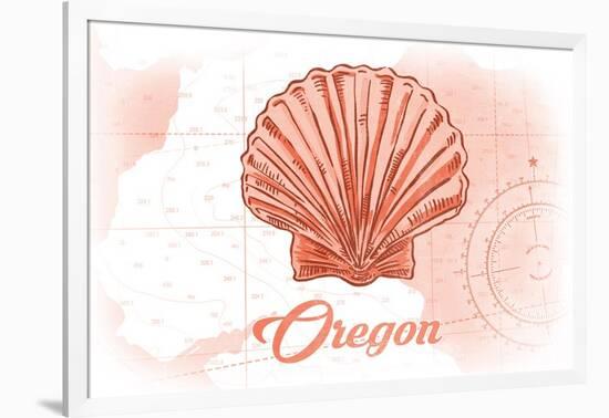 Oregon - Scallop Shell - Coral - Coastal Icon-Lantern Press-Framed Art Print