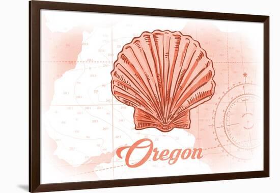 Oregon - Scallop Shell - Coral - Coastal Icon-Lantern Press-Framed Art Print