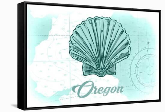 Oregon - Scallop Shell - Teal - Coastal Icon-Lantern Press-Framed Stretched Canvas