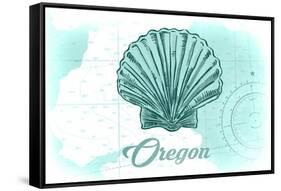 Oregon - Scallop Shell - Teal - Coastal Icon-Lantern Press-Framed Stretched Canvas