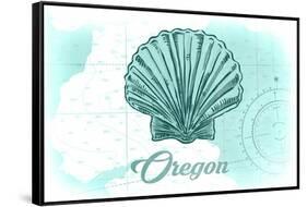 Oregon - Scallop Shell - Teal - Coastal Icon-Lantern Press-Framed Stretched Canvas