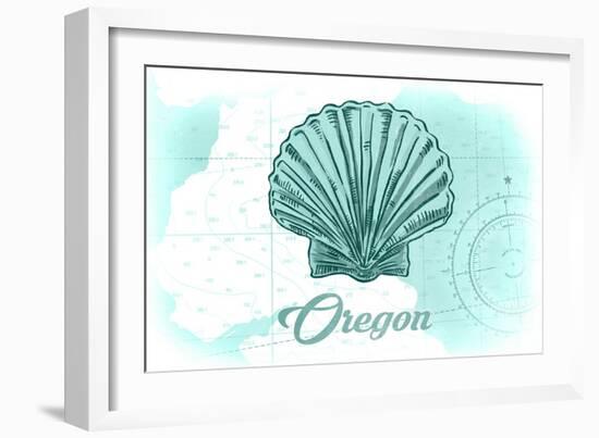 Oregon - Scallop Shell - Teal - Coastal Icon-Lantern Press-Framed Art Print