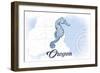 Oregon - Seahorse - Blue - Coastal Icon-Lantern Press-Framed Art Print