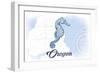 Oregon - Seahorse - Blue - Coastal Icon-Lantern Press-Framed Art Print