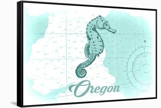 Oregon - Seahorse - Teal - Coastal Icon-Lantern Press-Framed Stretched Canvas