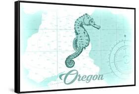 Oregon - Seahorse - Teal - Coastal Icon-Lantern Press-Framed Stretched Canvas