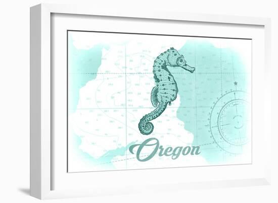 Oregon - Seahorse - Teal - Coastal Icon-Lantern Press-Framed Art Print