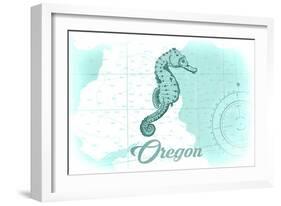 Oregon - Seahorse - Teal - Coastal Icon-Lantern Press-Framed Art Print