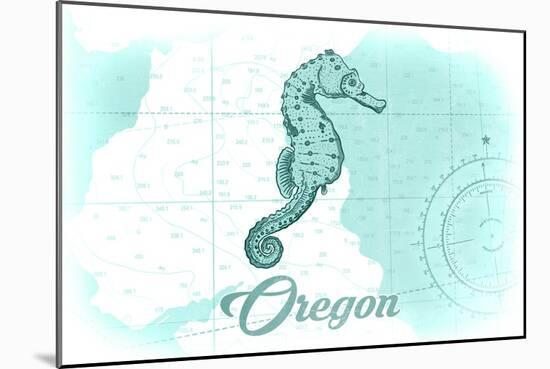 Oregon - Seahorse - Teal - Coastal Icon-Lantern Press-Mounted Art Print