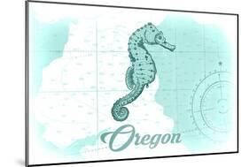 Oregon - Seahorse - Teal - Coastal Icon-Lantern Press-Mounted Art Print