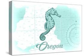 Oregon - Seahorse - Teal - Coastal Icon-Lantern Press-Stretched Canvas