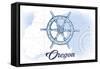 Oregon - Ship Wheel - Blue - Coastal Icon-Lantern Press-Framed Stretched Canvas