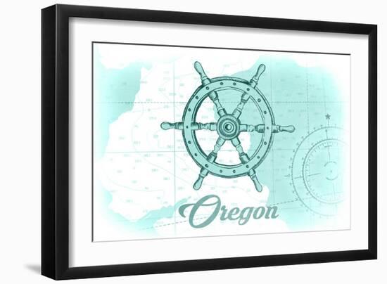 Oregon - Ship Wheel - Teal - Coastal Icon-Lantern Press-Framed Art Print