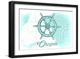 Oregon - Ship Wheel - Teal - Coastal Icon-Lantern Press-Framed Art Print