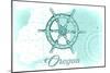 Oregon - Ship Wheel - Teal - Coastal Icon-Lantern Press-Mounted Art Print