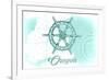 Oregon - Ship Wheel - Teal - Coastal Icon-Lantern Press-Framed Premium Giclee Print