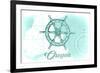 Oregon - Ship Wheel - Teal - Coastal Icon-Lantern Press-Framed Premium Giclee Print