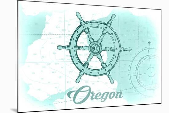 Oregon - Ship Wheel - Teal - Coastal Icon-Lantern Press-Mounted Premium Giclee Print