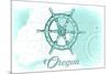 Oregon - Ship Wheel - Teal - Coastal Icon-Lantern Press-Mounted Premium Giclee Print